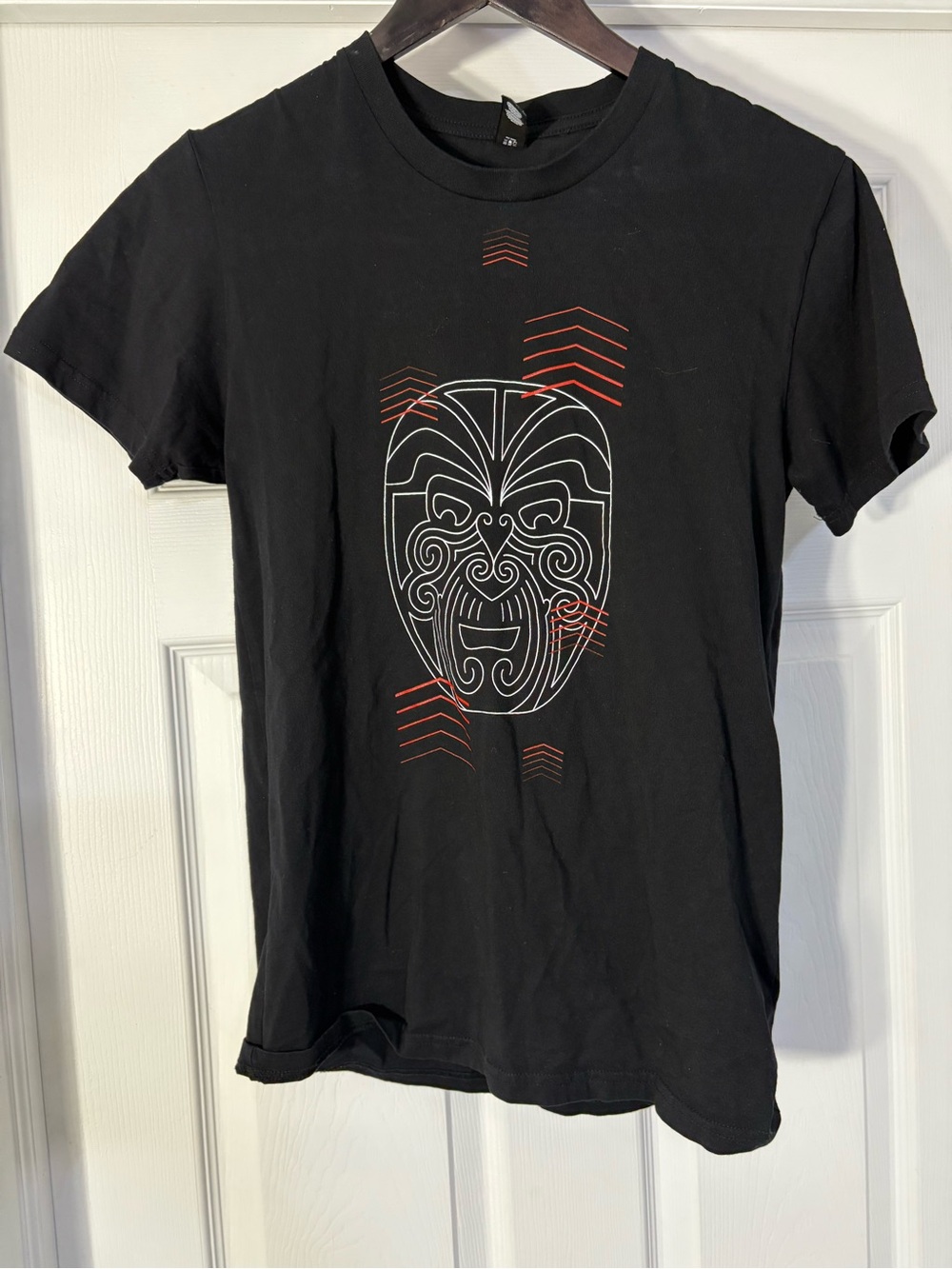 Staple Black Short-Sleeve Tee with White Mask Graphic and Red Accents